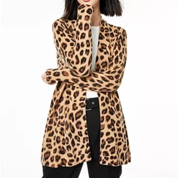 Charter Club Sweaters - L Animal Print Pure Cashmere Cardigan